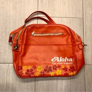 Vintage Aloha Airlines Hawaiian Travel Bag Vinyl Orange Shoulder Hawaii Carry On